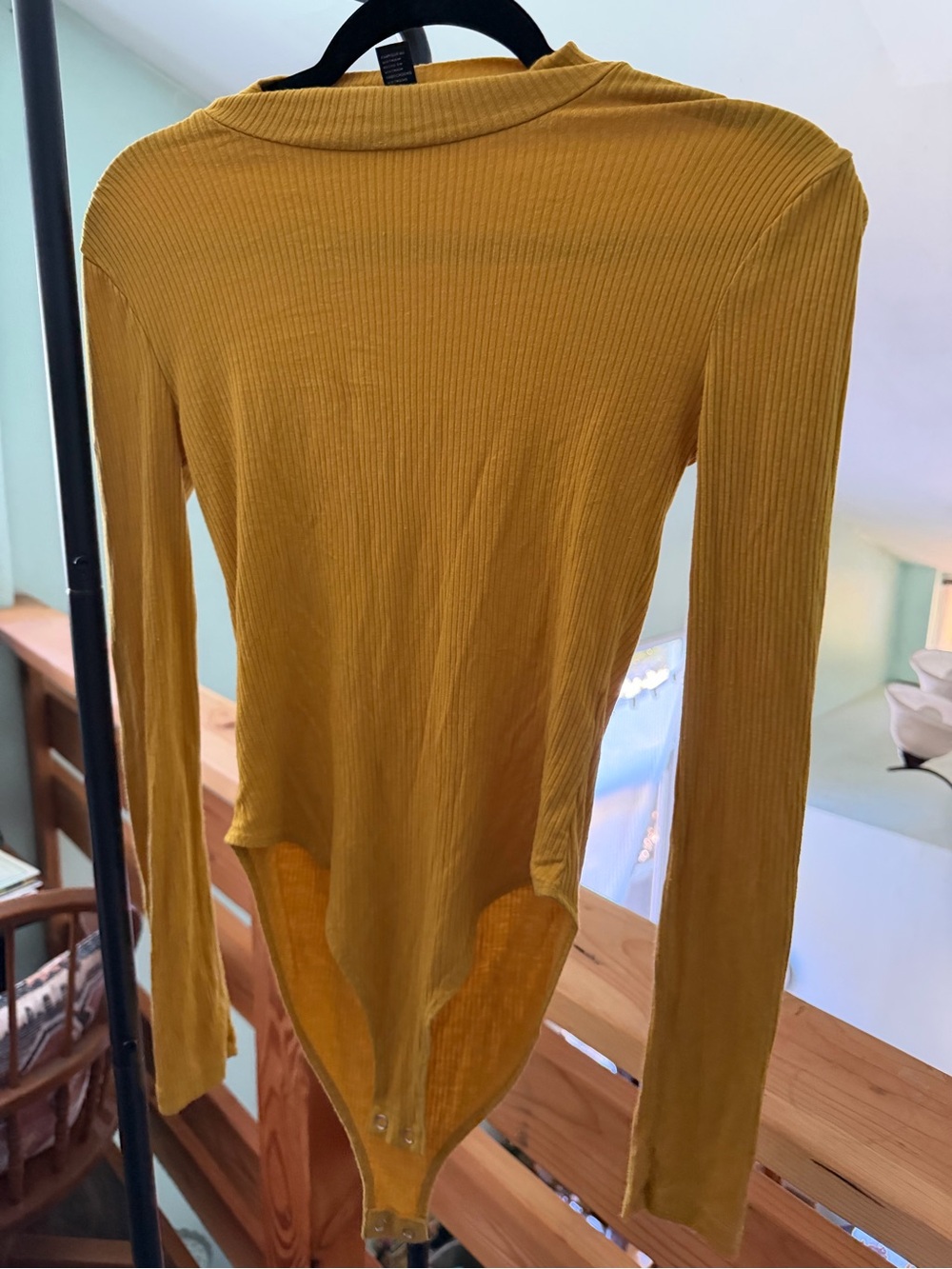 Mustard Ribbed Long-Sleeve Bodysuit - Women